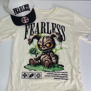 Fearless Kids Graphic T-Shirt - Cream & hut Sz L 10-12 NWT